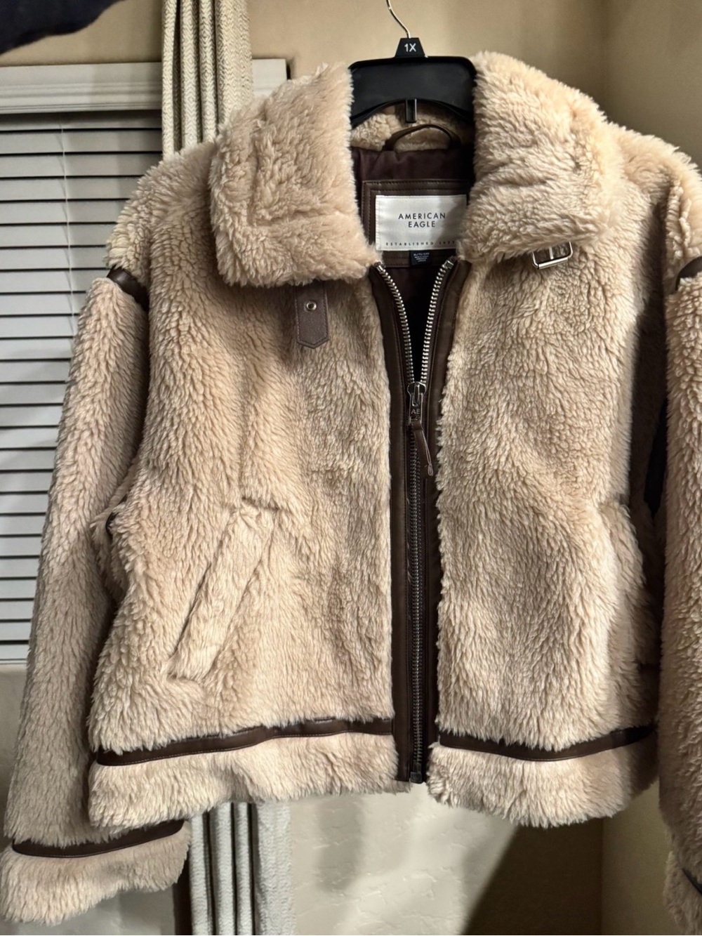 American Eagle Outfitters Women's Faux Shearling Jacket - Beige